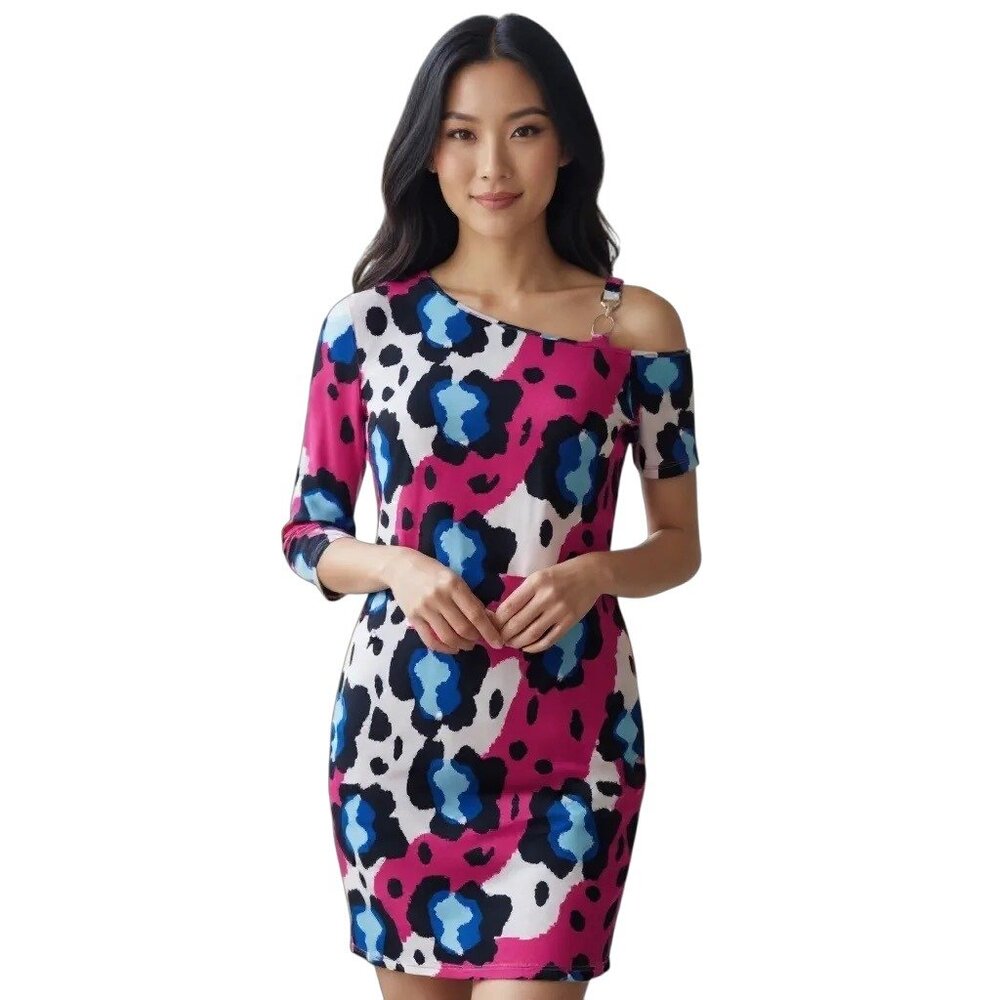 4everyoung Womens Off-Shoulder Leopard Print Dress M Polyester/Spandex - Picture 2 of 10